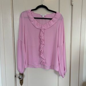 Counterparts Baby Pink Ruffled Long Sleeve Blouse Size M NWT